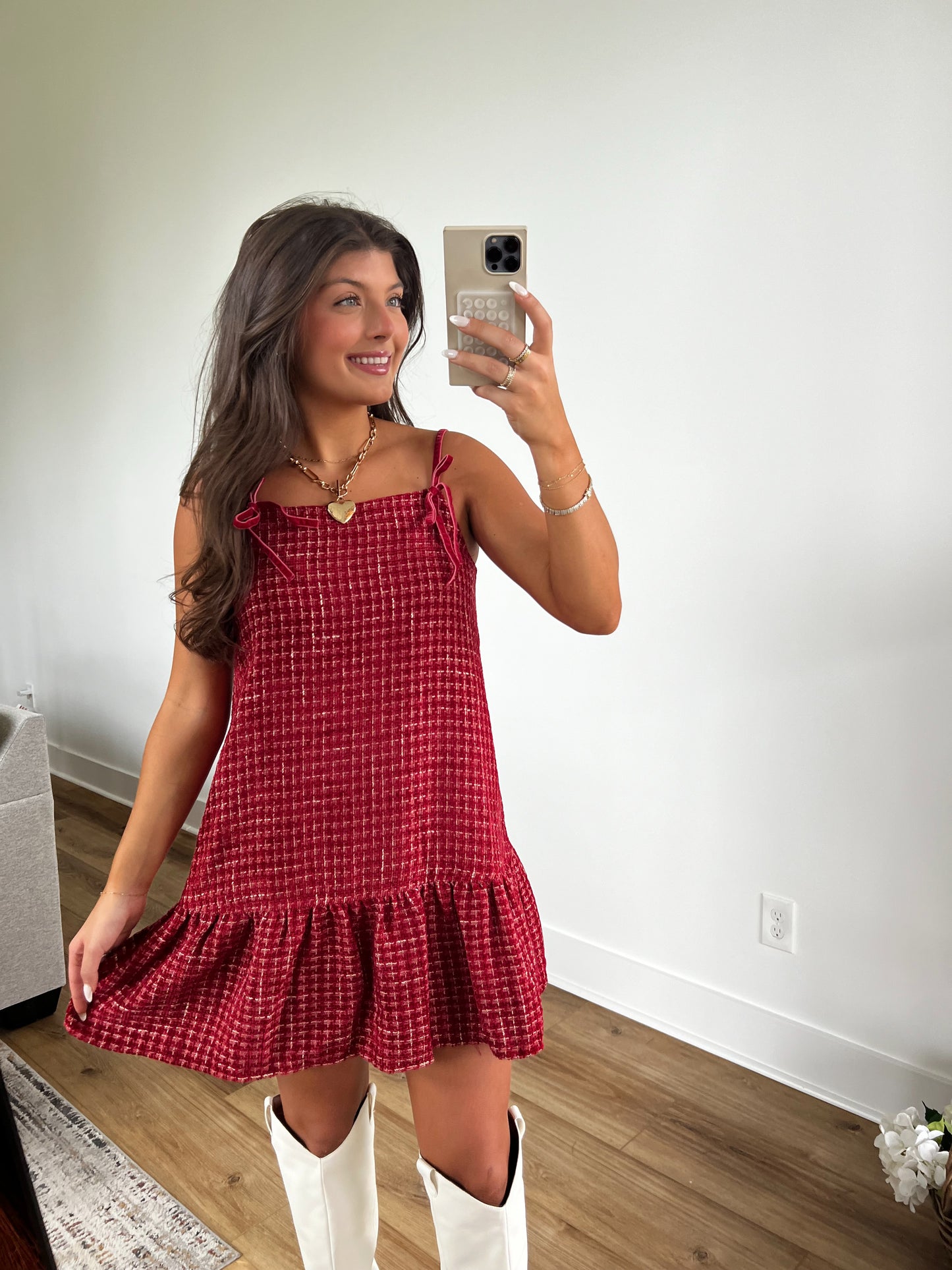 Candy Cane Shoulder Tie Mini Dress