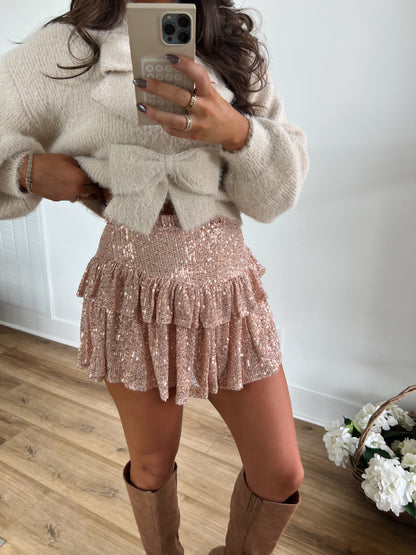 (Pink) Ruffle Sequin Skort