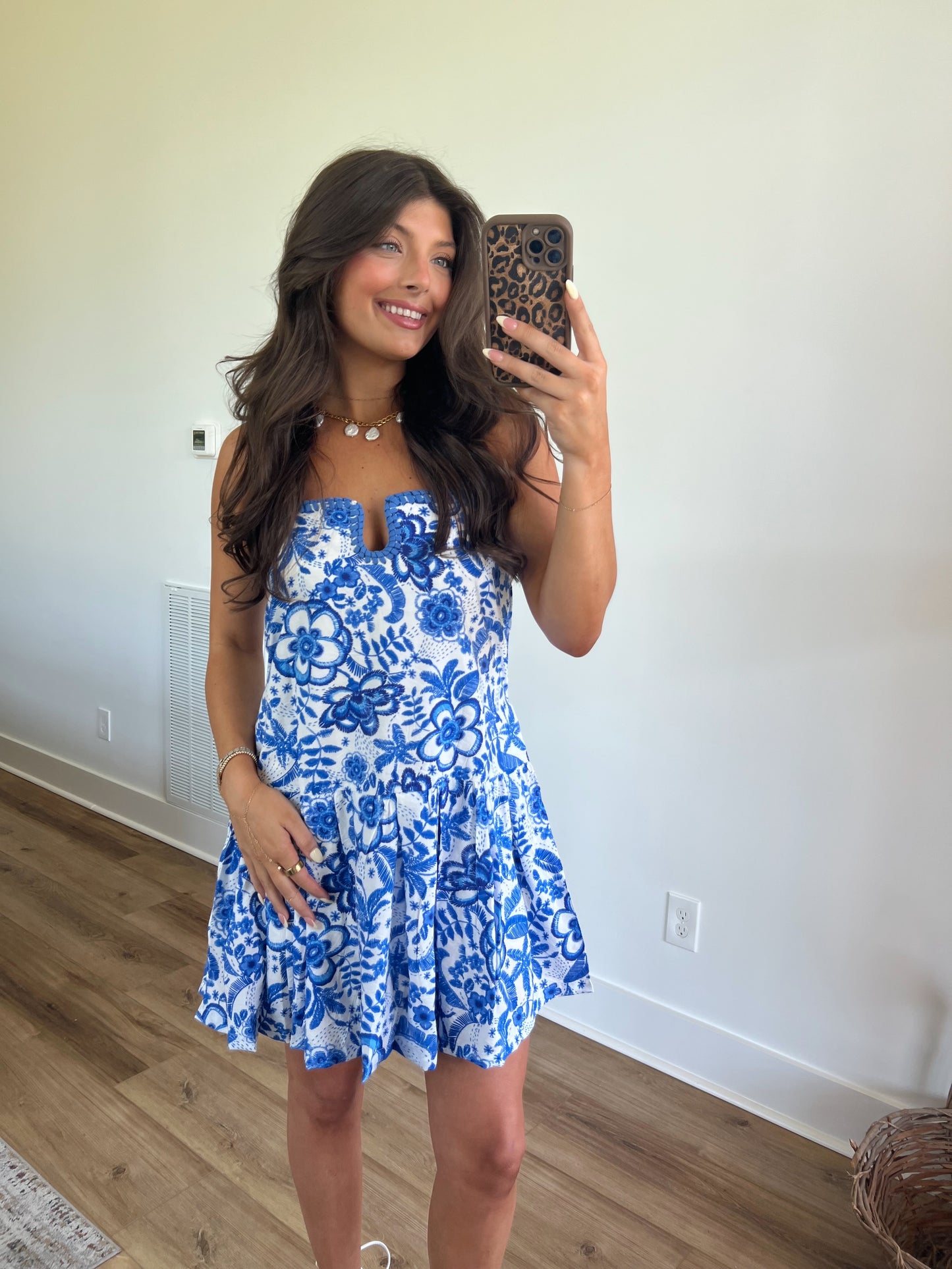 Blue Hawaiian Contrast Stitch Mini Dress