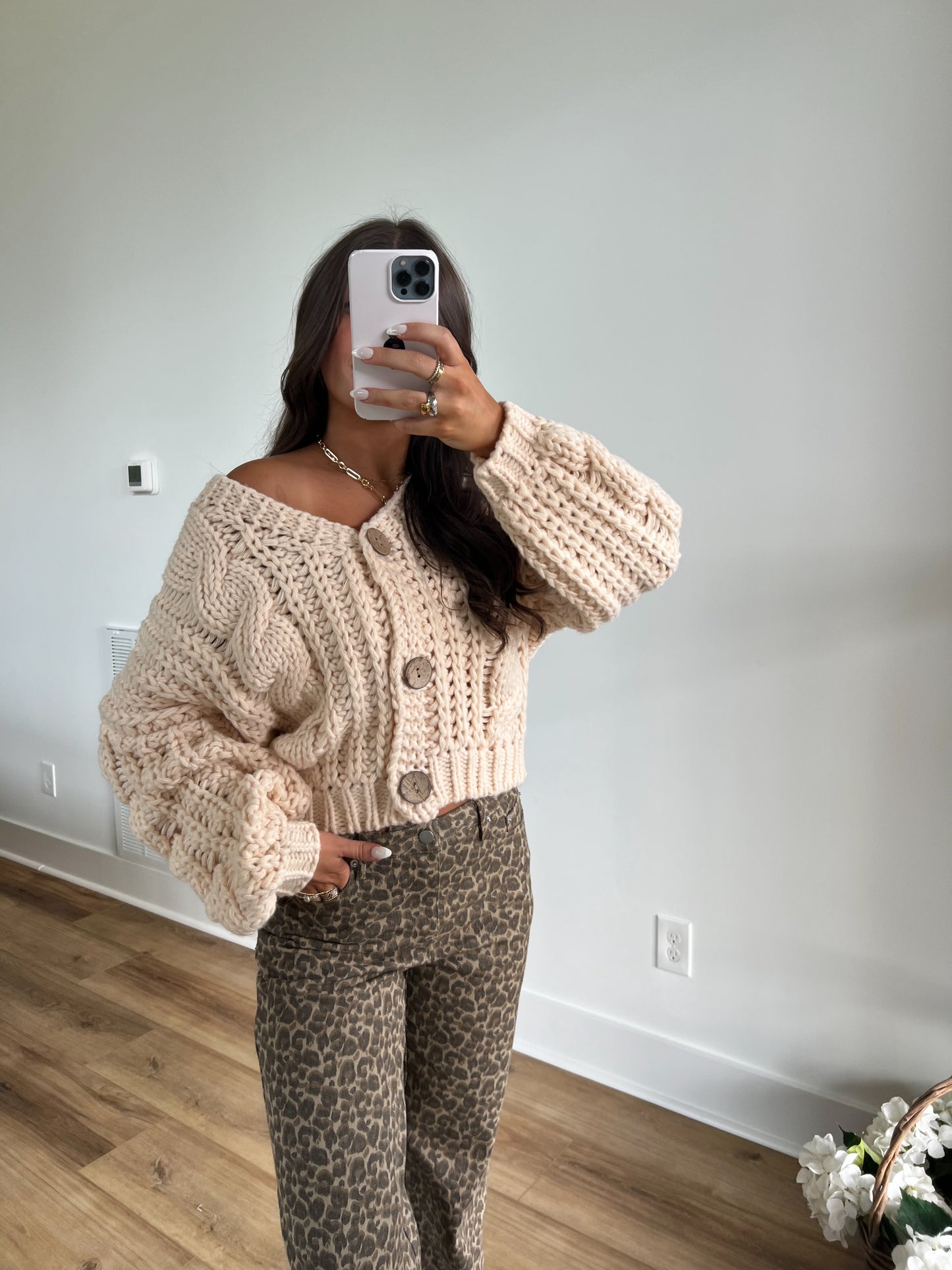 Cream Chunky Knit Oversized Cardigan