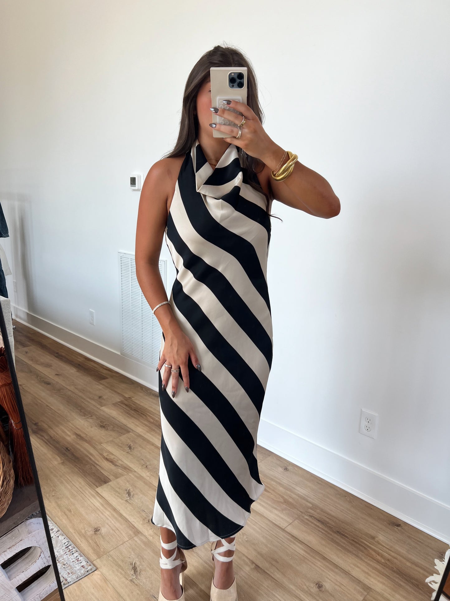 Fall Spiral Halter Neck Midi Dress