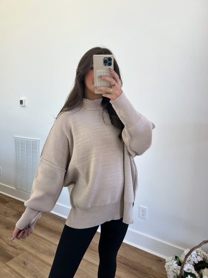 Light Mocha Essential Oversized Cozy Knit Sweater