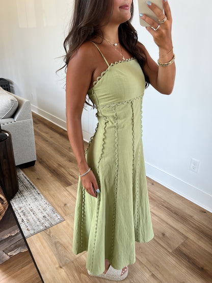 Matcha Scallop Midi Dress