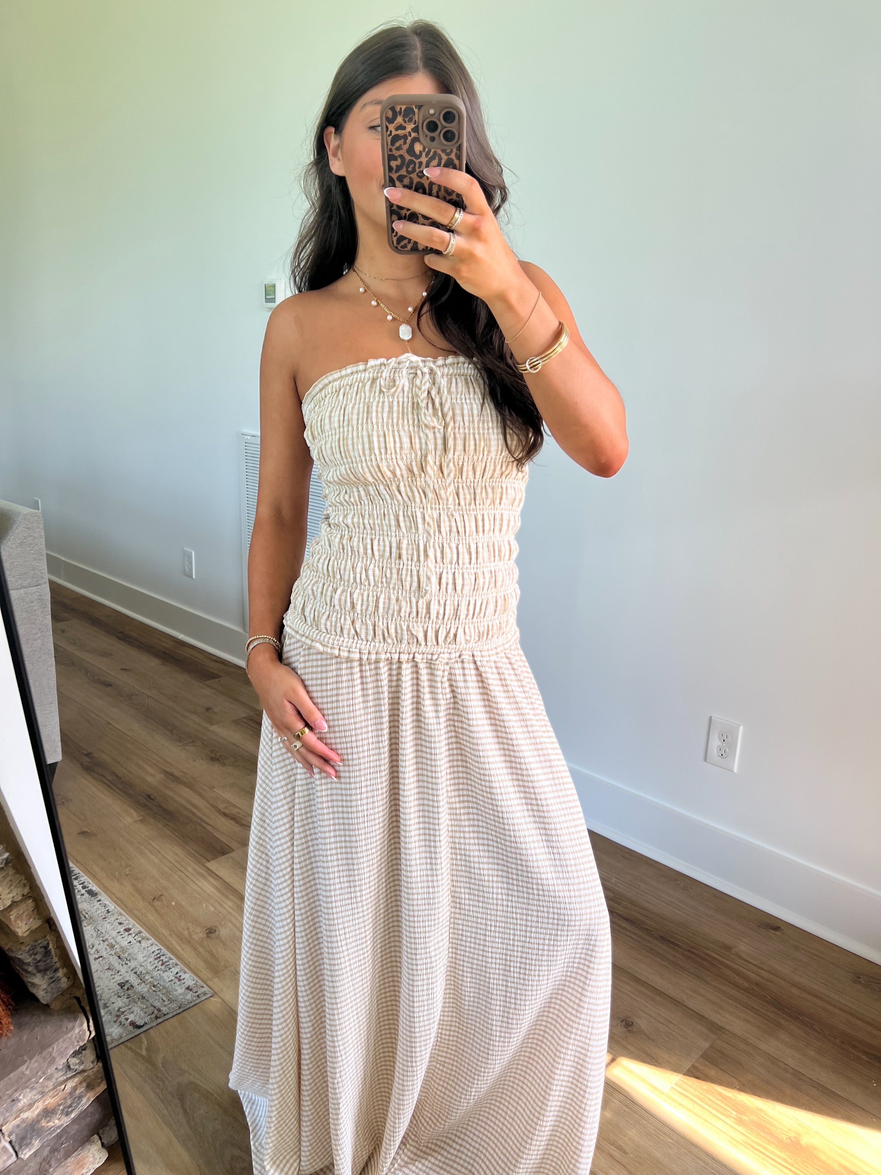 (Beige) Haley Smocked Maxi Dress