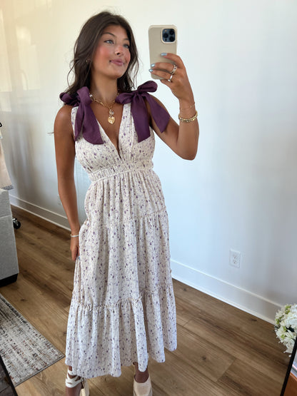 Purple Ribbon Tie Maxi Dress