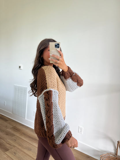 Crochet Chunk Knit Sweater (Taupe Multi)