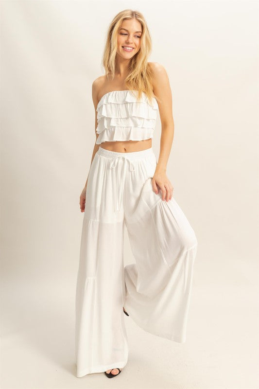 White Ruffle Pants Set