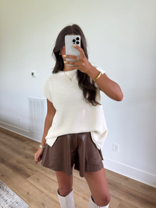 Brown Leather Flare Shorts (PRE-ORDER (1-2 weeks)/ Restock)