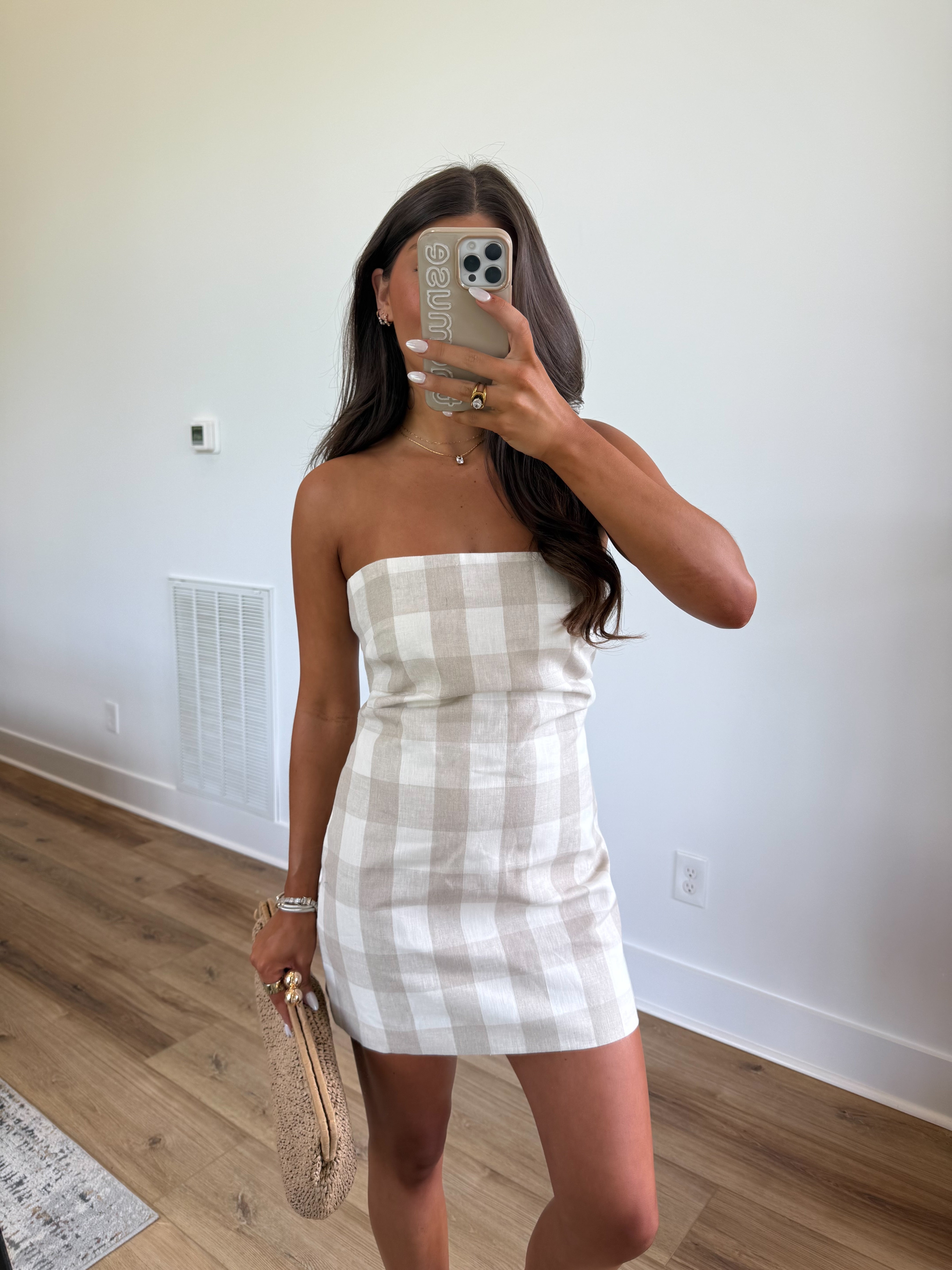Neutral Gingham Mini Dress