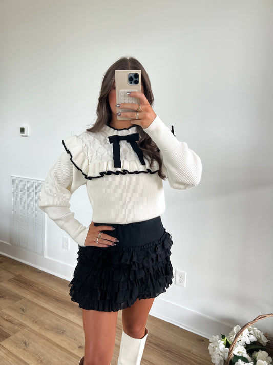 White Ballerina Bow Sweater Top