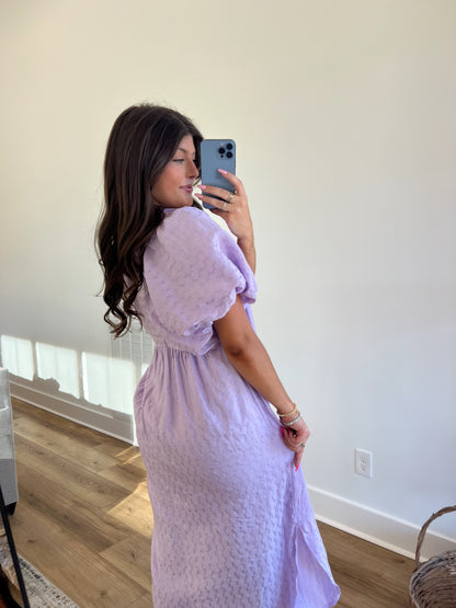 Lavender Puff Sleeve Midi Dress