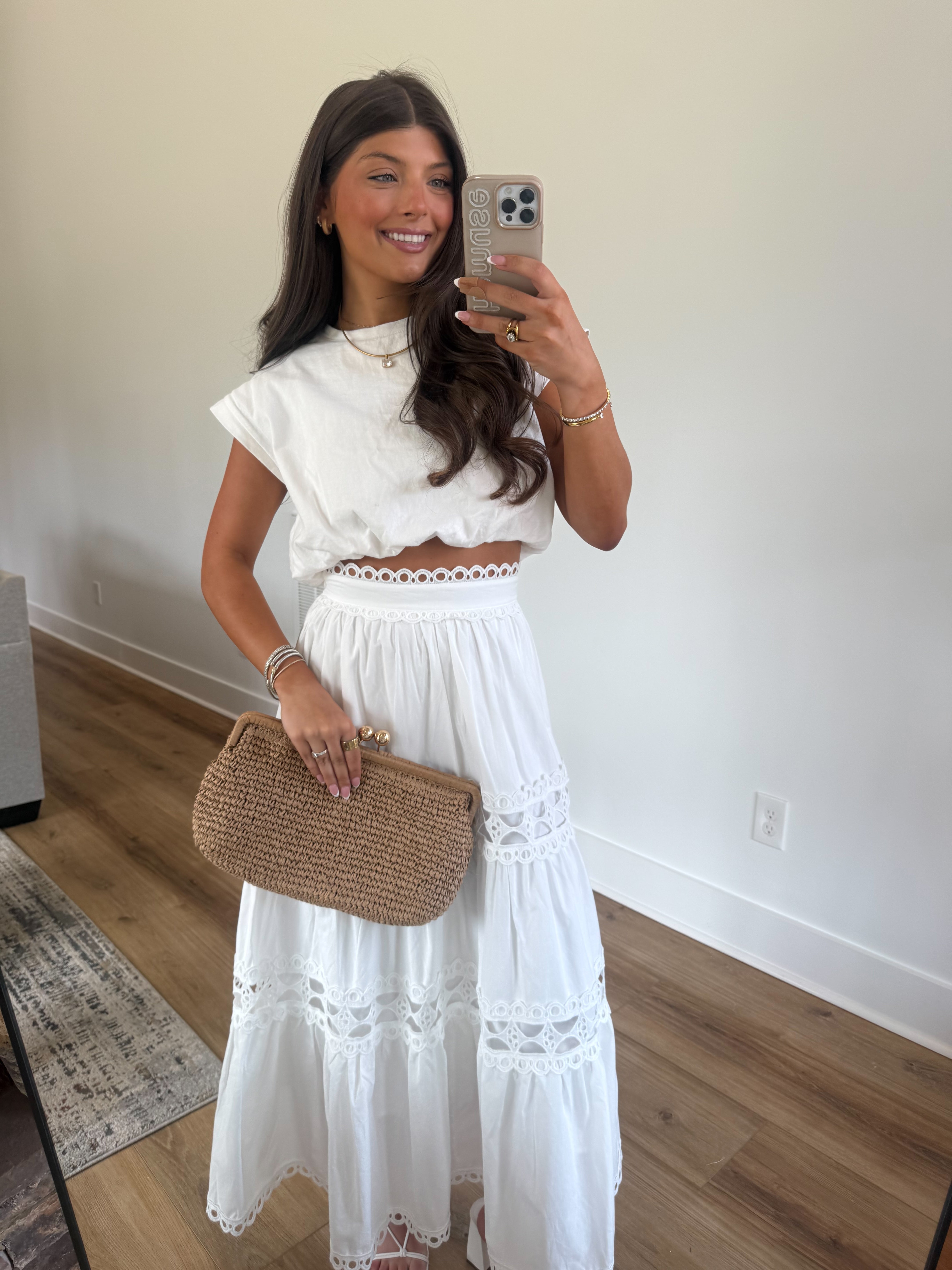 Classic Eyelet Midi Skirt (White)
