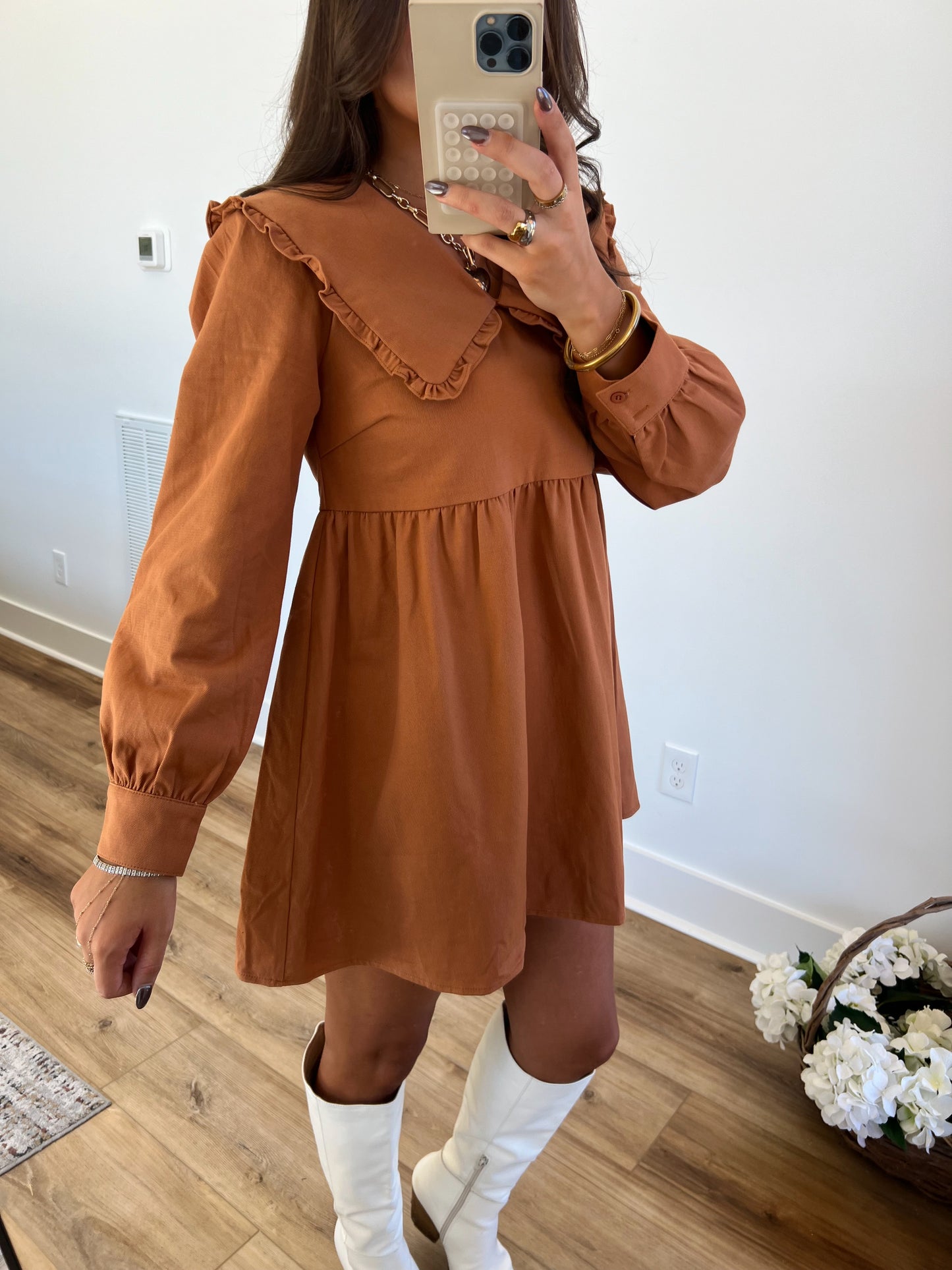 Pumpkin Spice Babydoll Collar Dress (Restock)