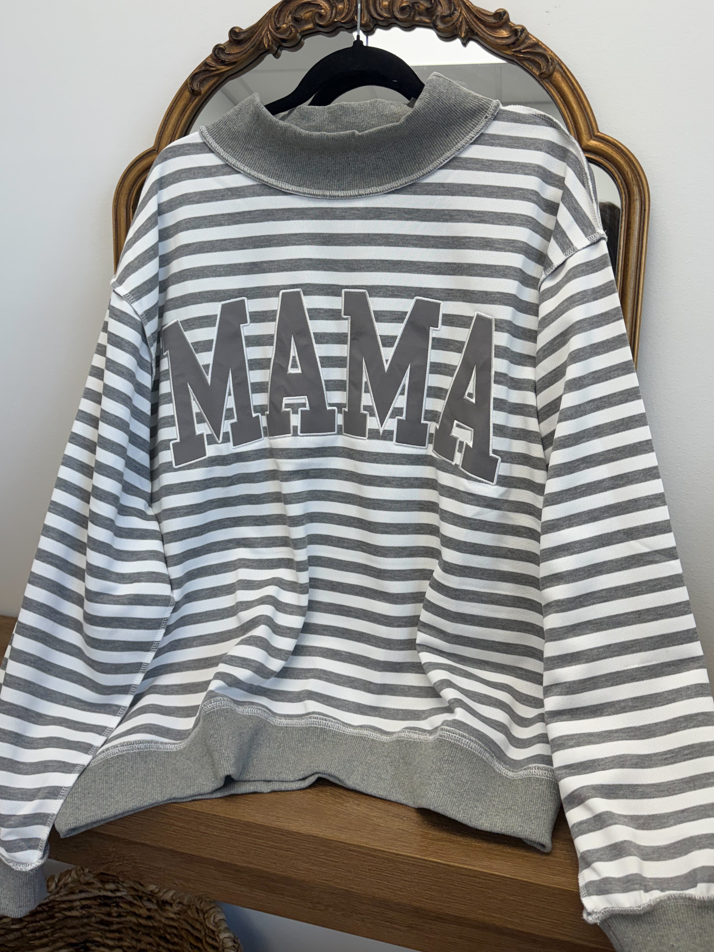 MAMA Mockneck (Grey Stripes)