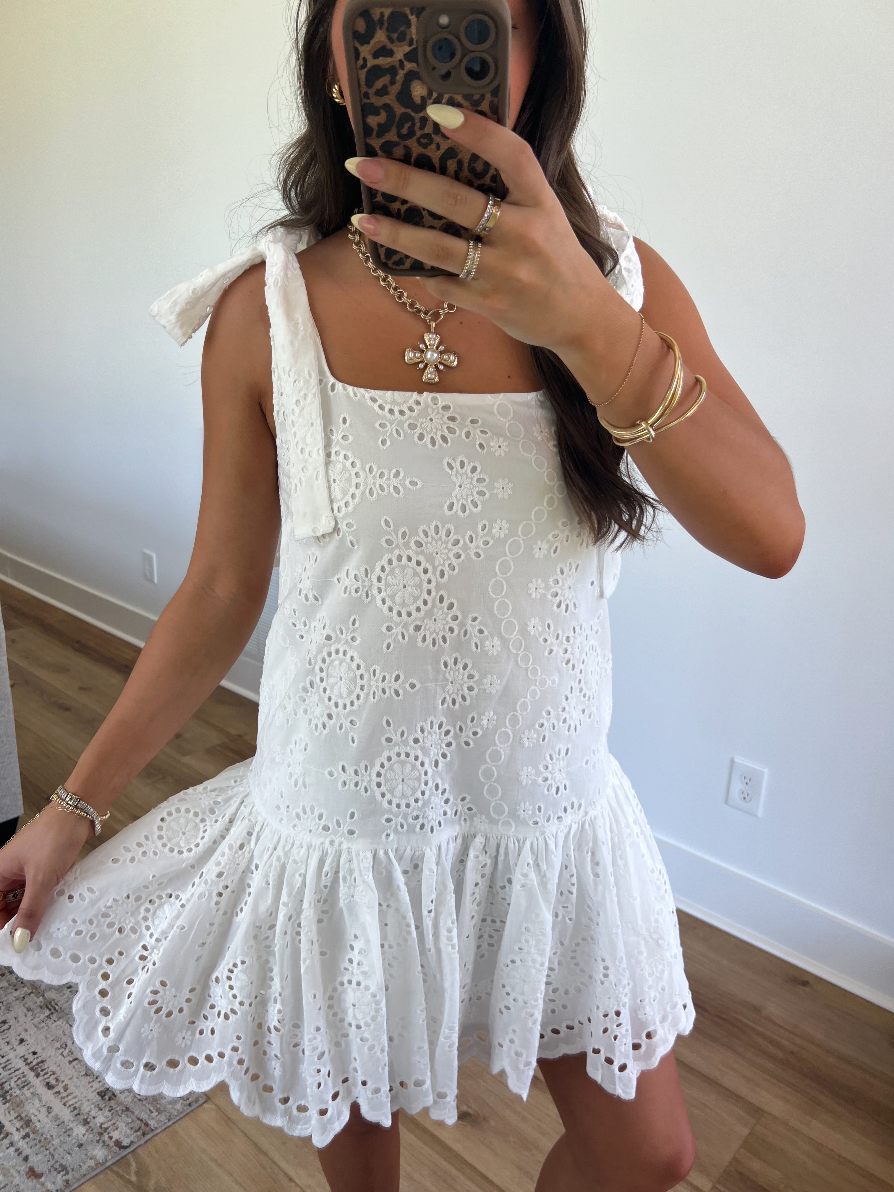 Mary Eyelet Mini Dress (White)