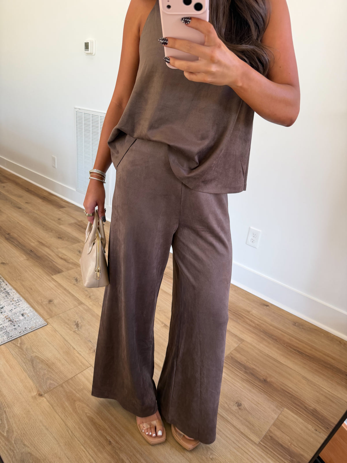 Brown Suede Pants Set