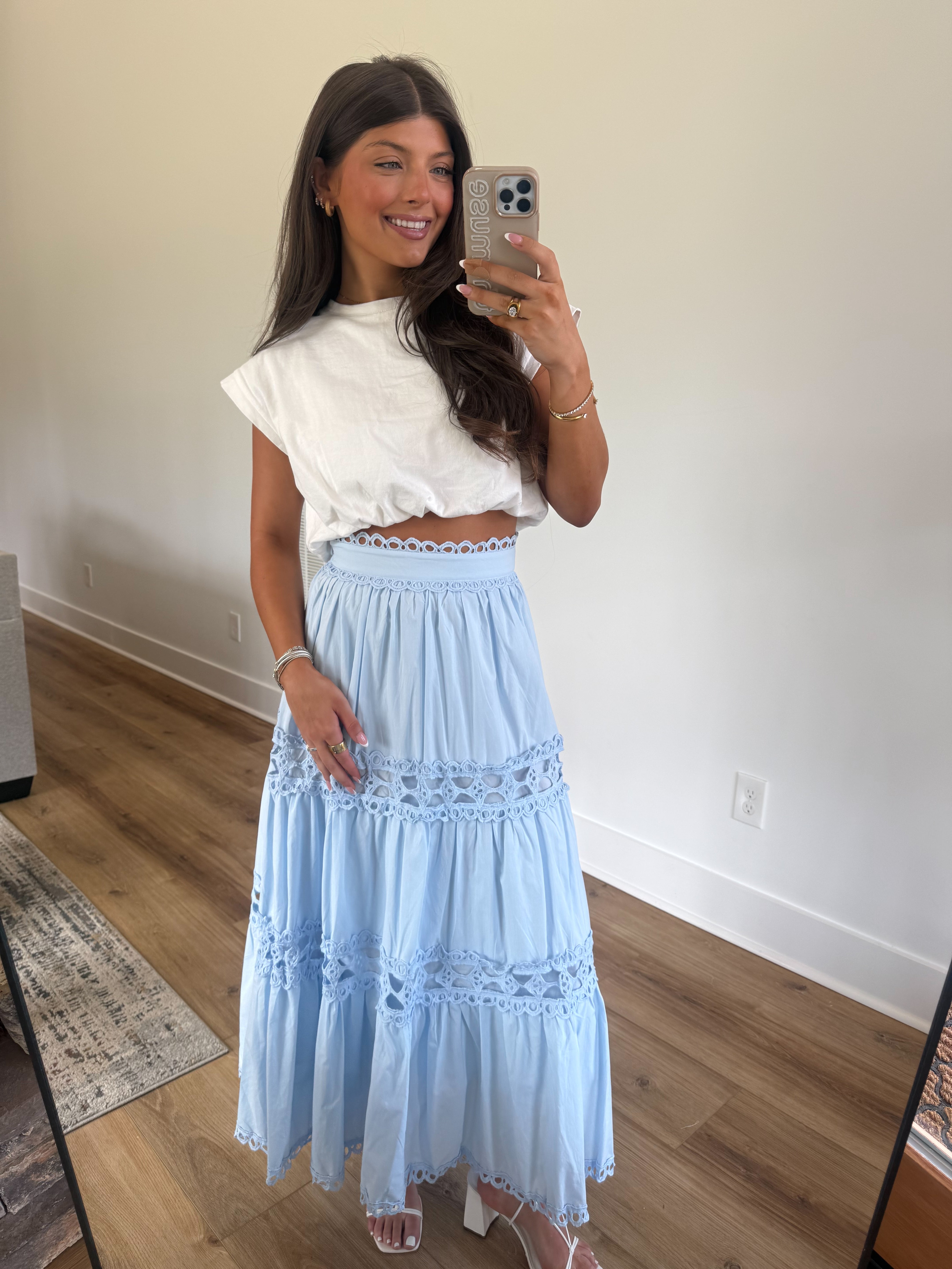 Classic Eyelet Midi Skirt (Blue)