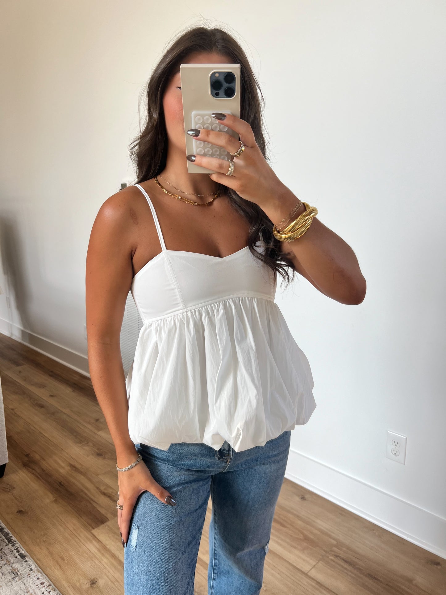 White Bubble Hem Top