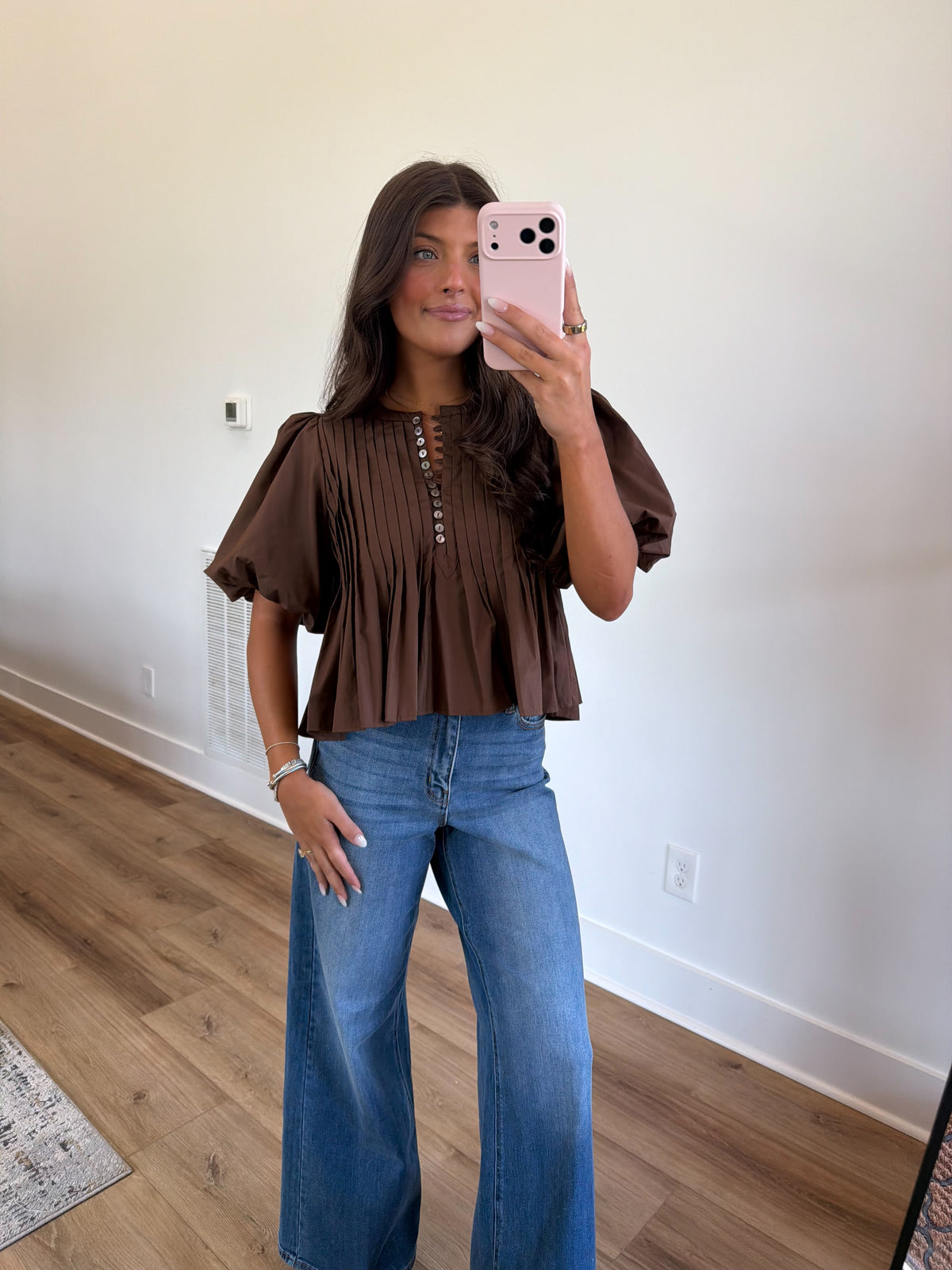 Brown Pleated Puff Sleeve Blouse (PRE-ORDER (1st week of October)/ Restock)