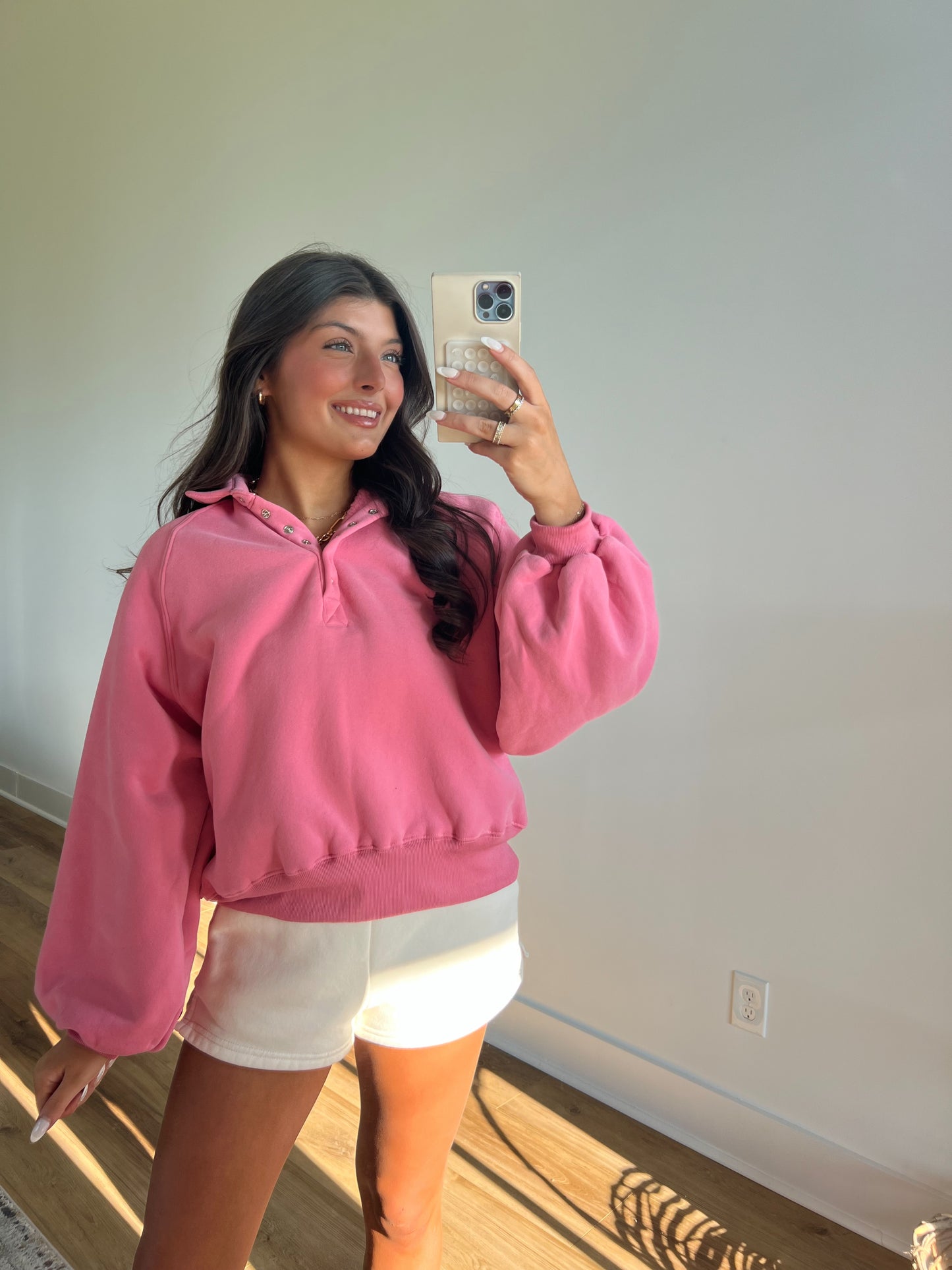 Candy Pink Snap Button Pullover