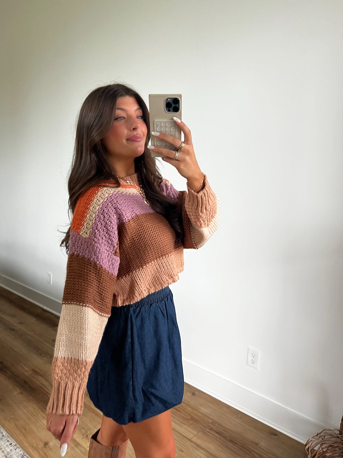 Thanksgiving Stripe Round Neck Sweater