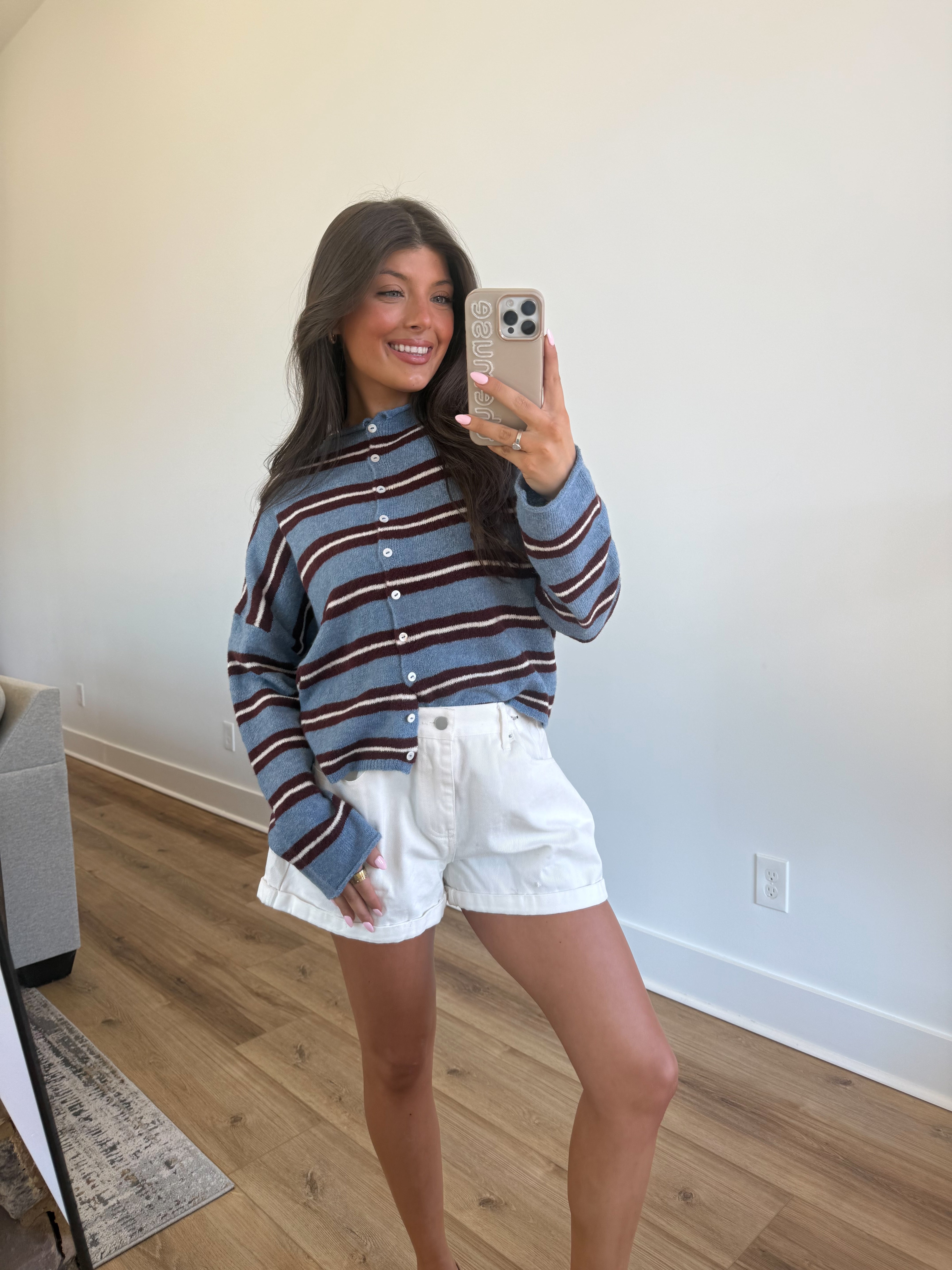 The Stripe Cardigan (Blue/Brown/Cream)