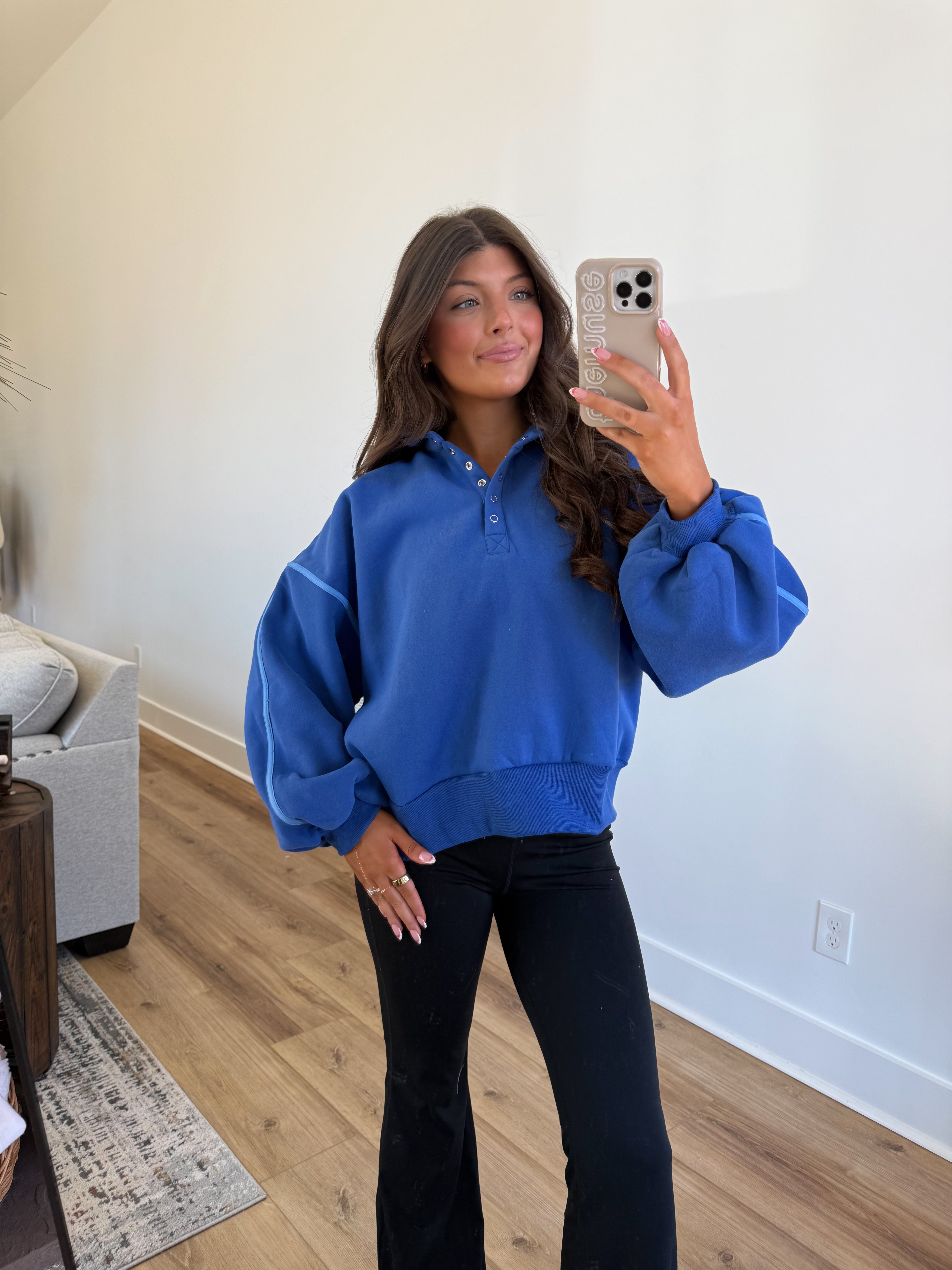 Blue Monochrome Snap Button Pullover