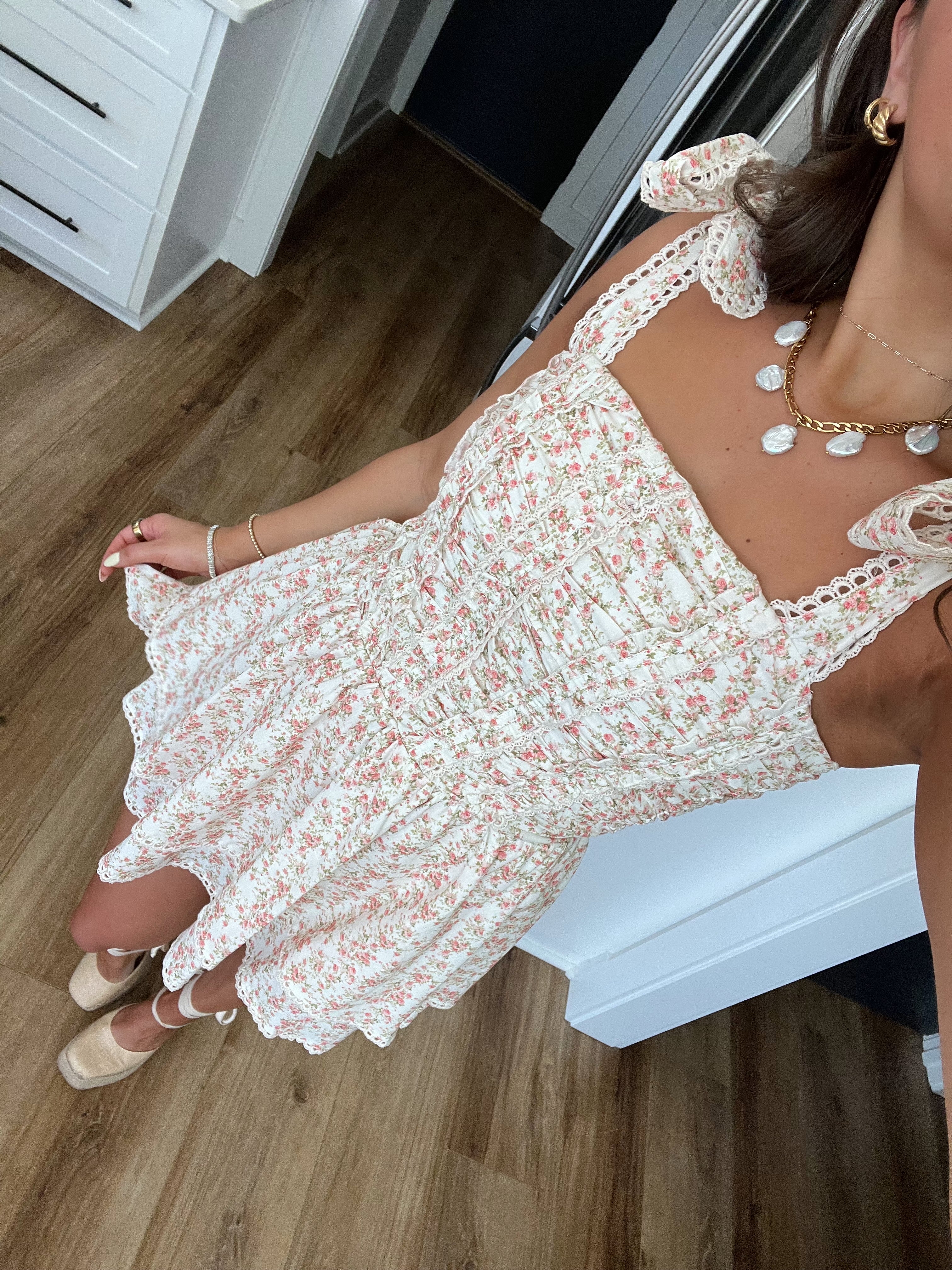 Vintage Core Mini Dress (Cream)