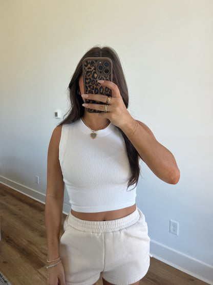 White Ribbed Sleeveless Tank