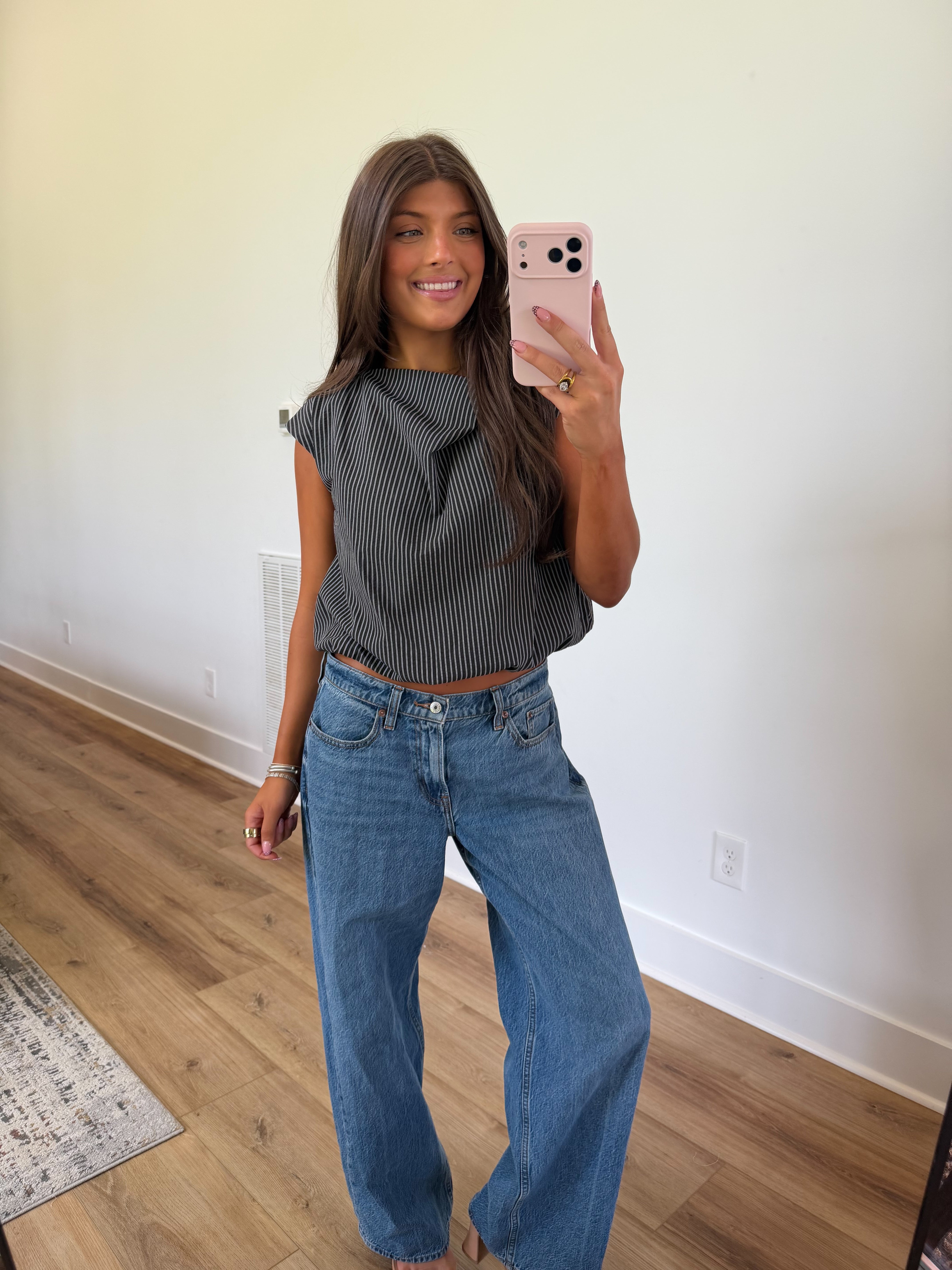 Pinstripe Boxy Top (Black)