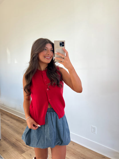 Mrs. Claus Button Top