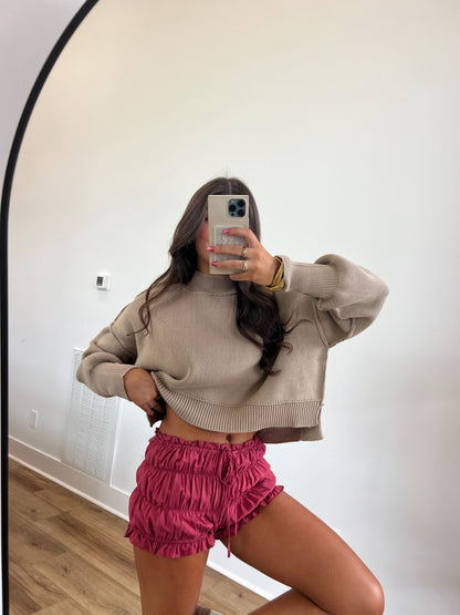 Wine Crinkle Shorts