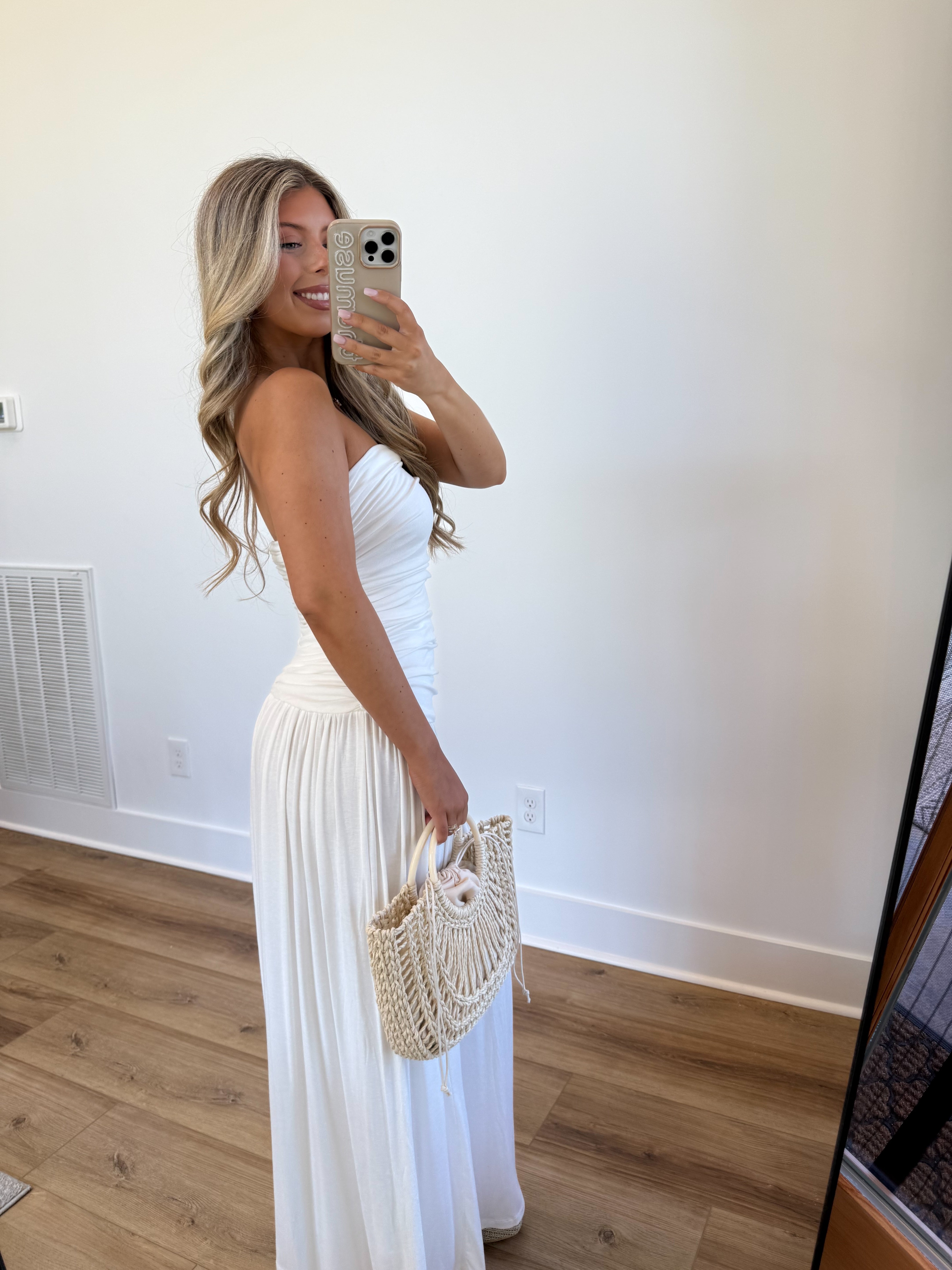 White Ruched Maxi Dress