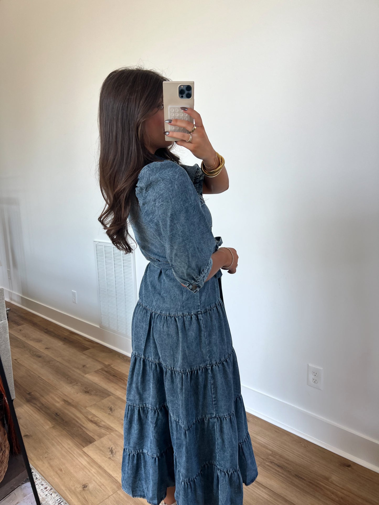 Denim Tiered Midi Dress