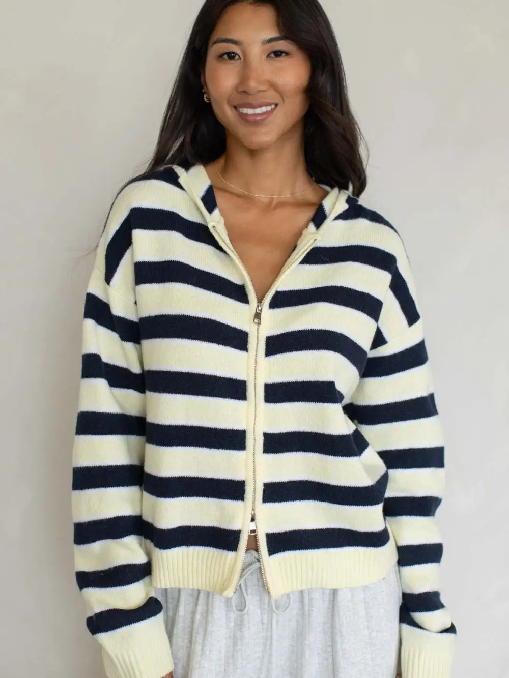 Two Tone Stripe Zip Up (Yellow/Navy)