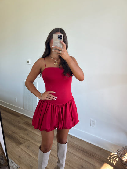 Red Bubble Hem Mini Dress