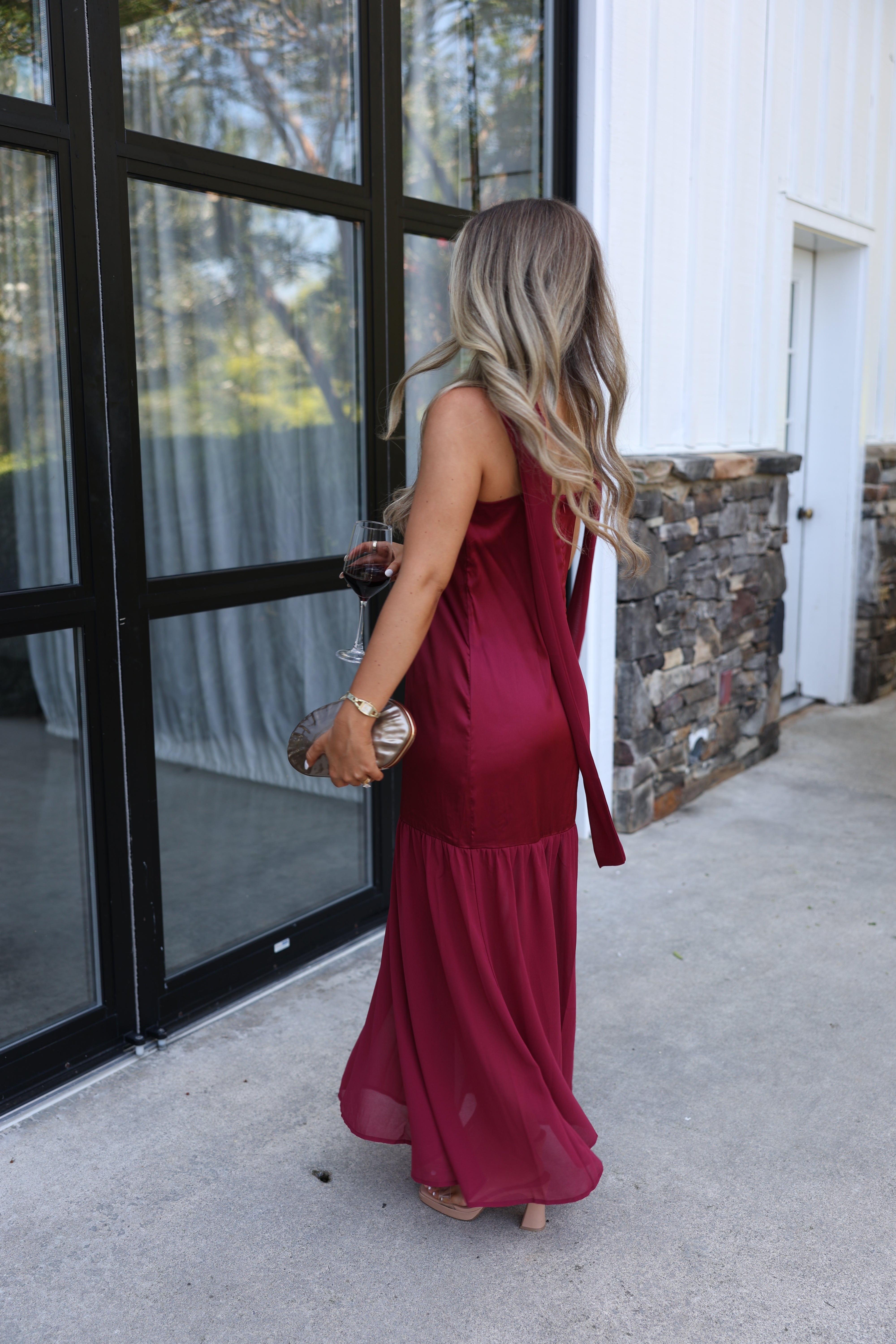 Satin to Sheer Maxi (Burgundy)