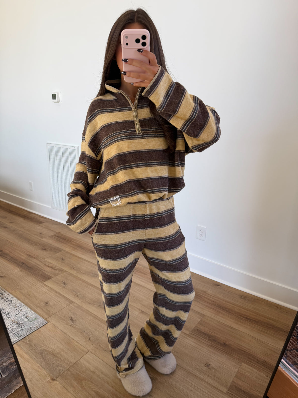 Retro Fleece Stripe Set (Honey/Brown)