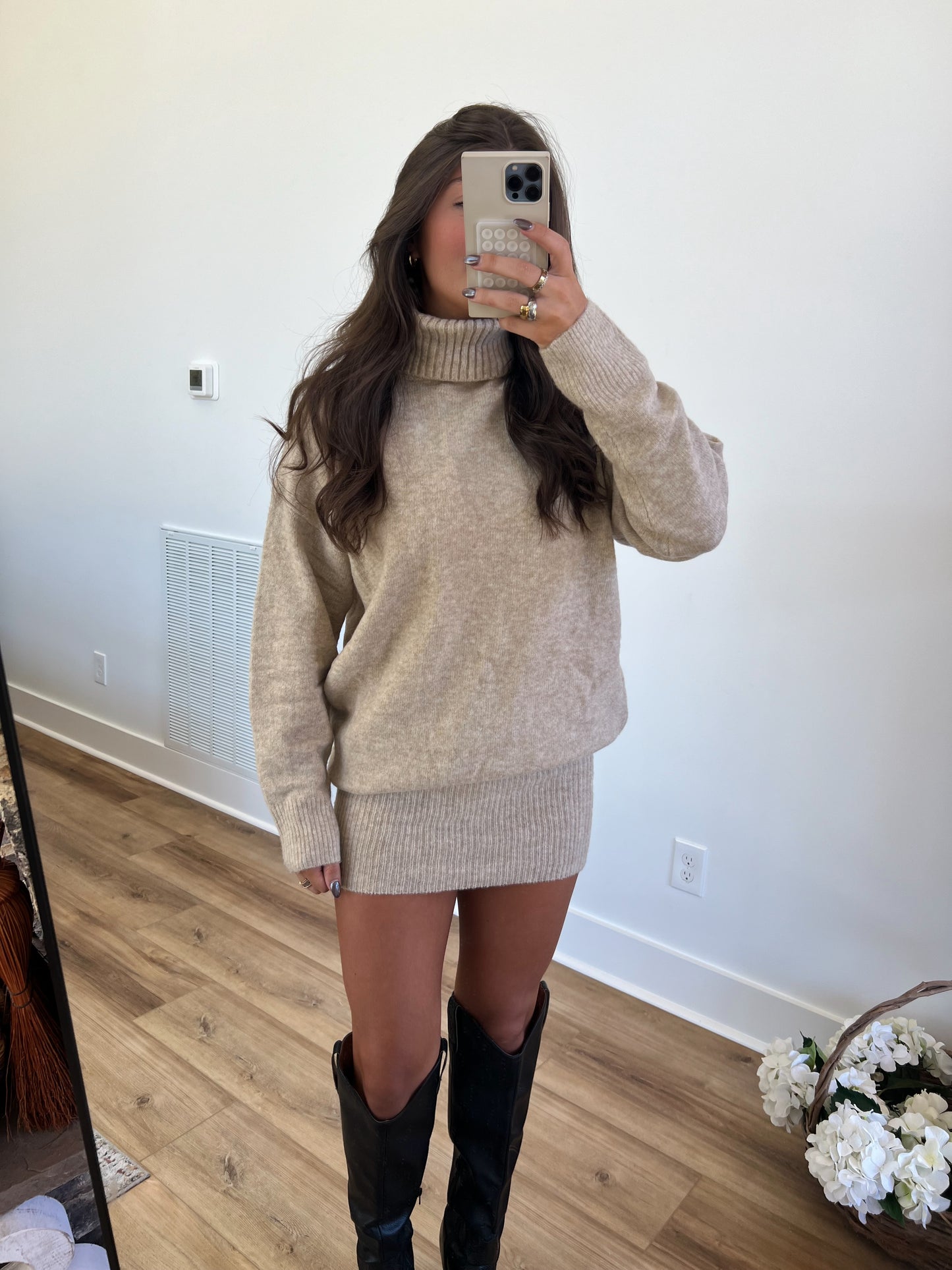 Cream TurtleNeck Sweater Dress