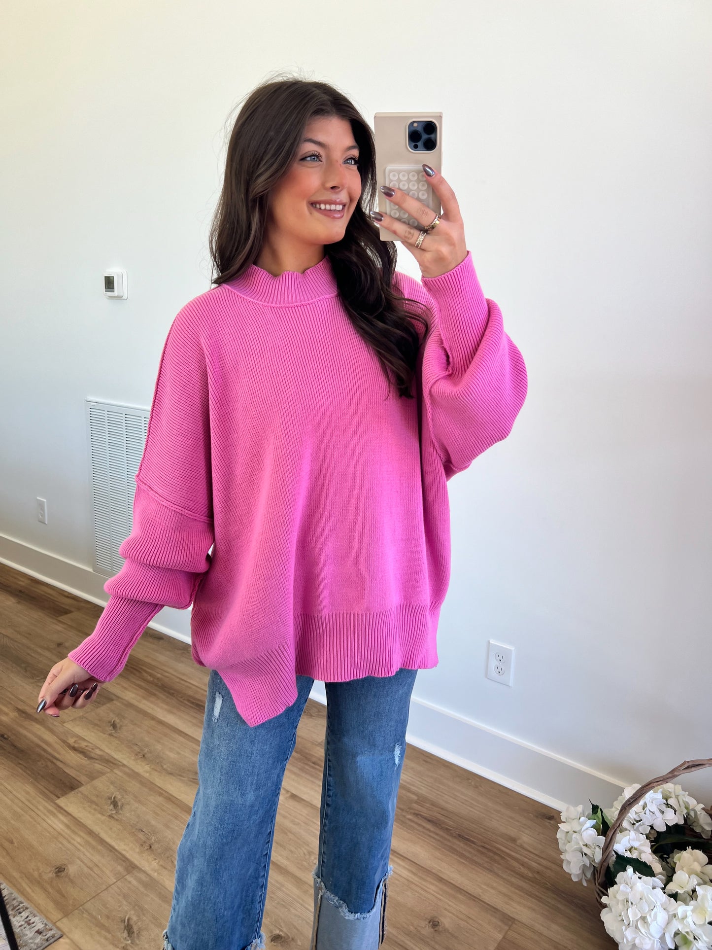 Candy Pink Essential Oversized Cozy Knit Sweater