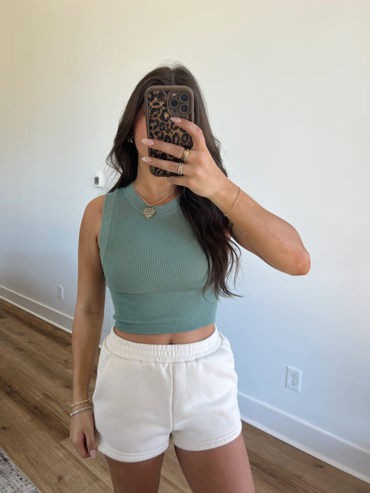 Sage Ribbed Sleeveless Tank