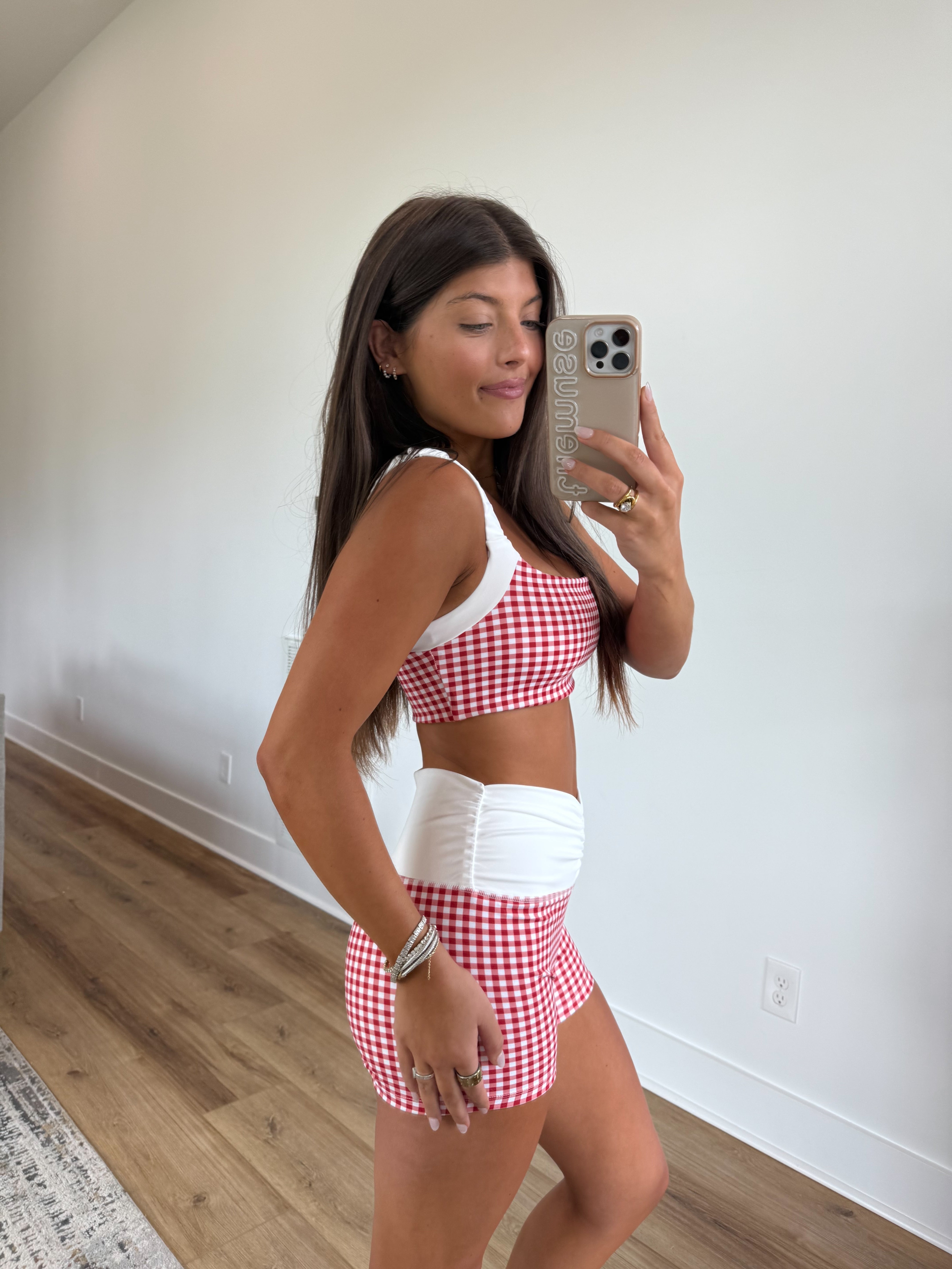 Red Gingham Ruched BRA