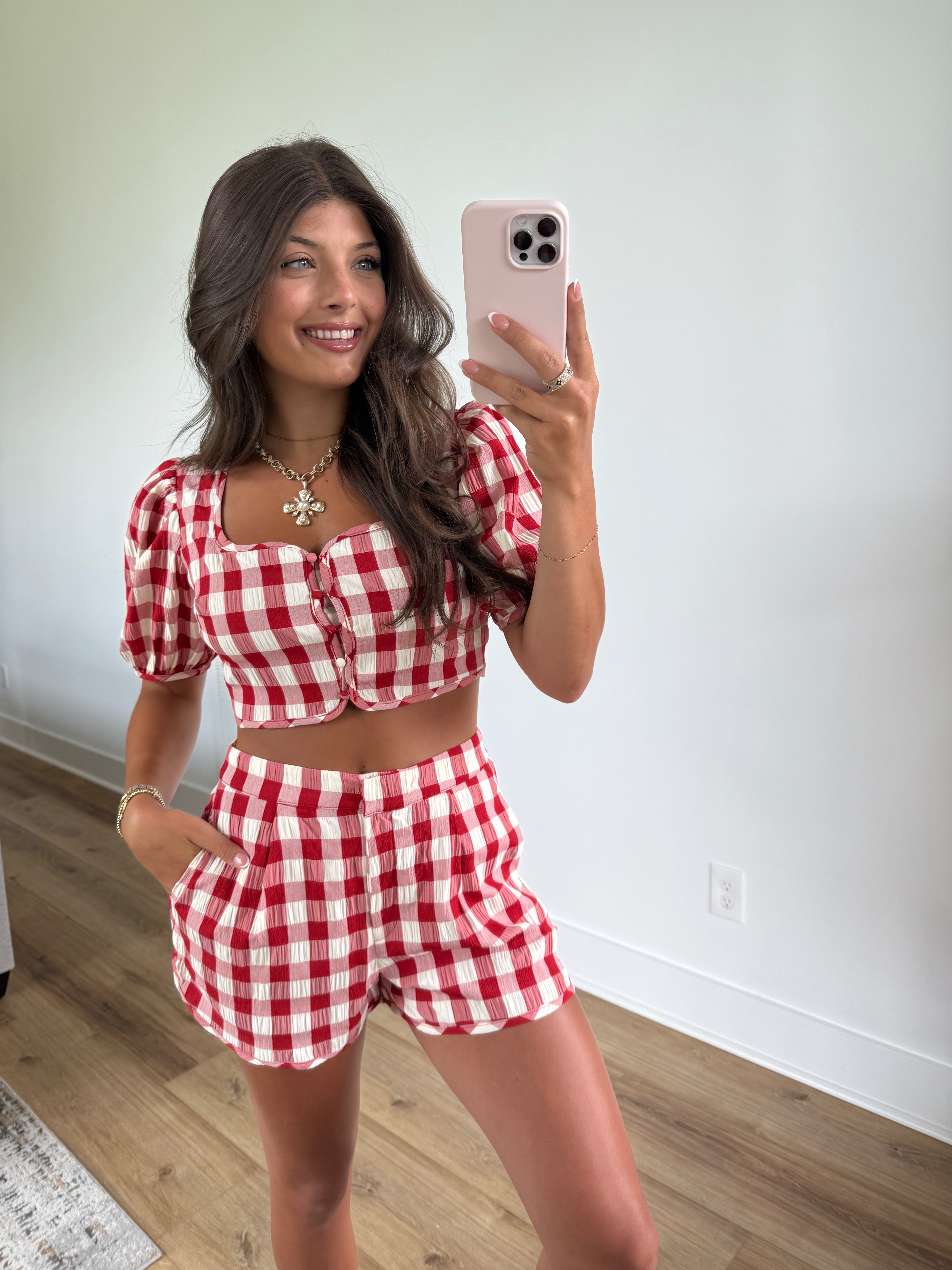 Carina Gingham Shorts Set (Red)