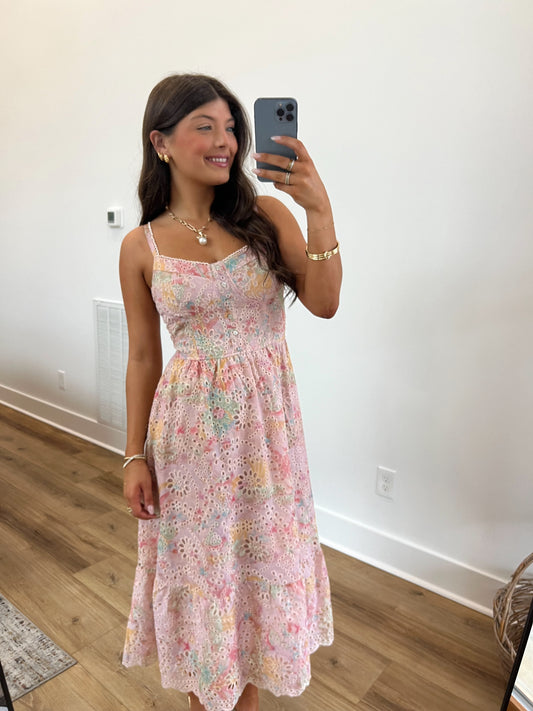 Pastel Eyelet Midi Dress