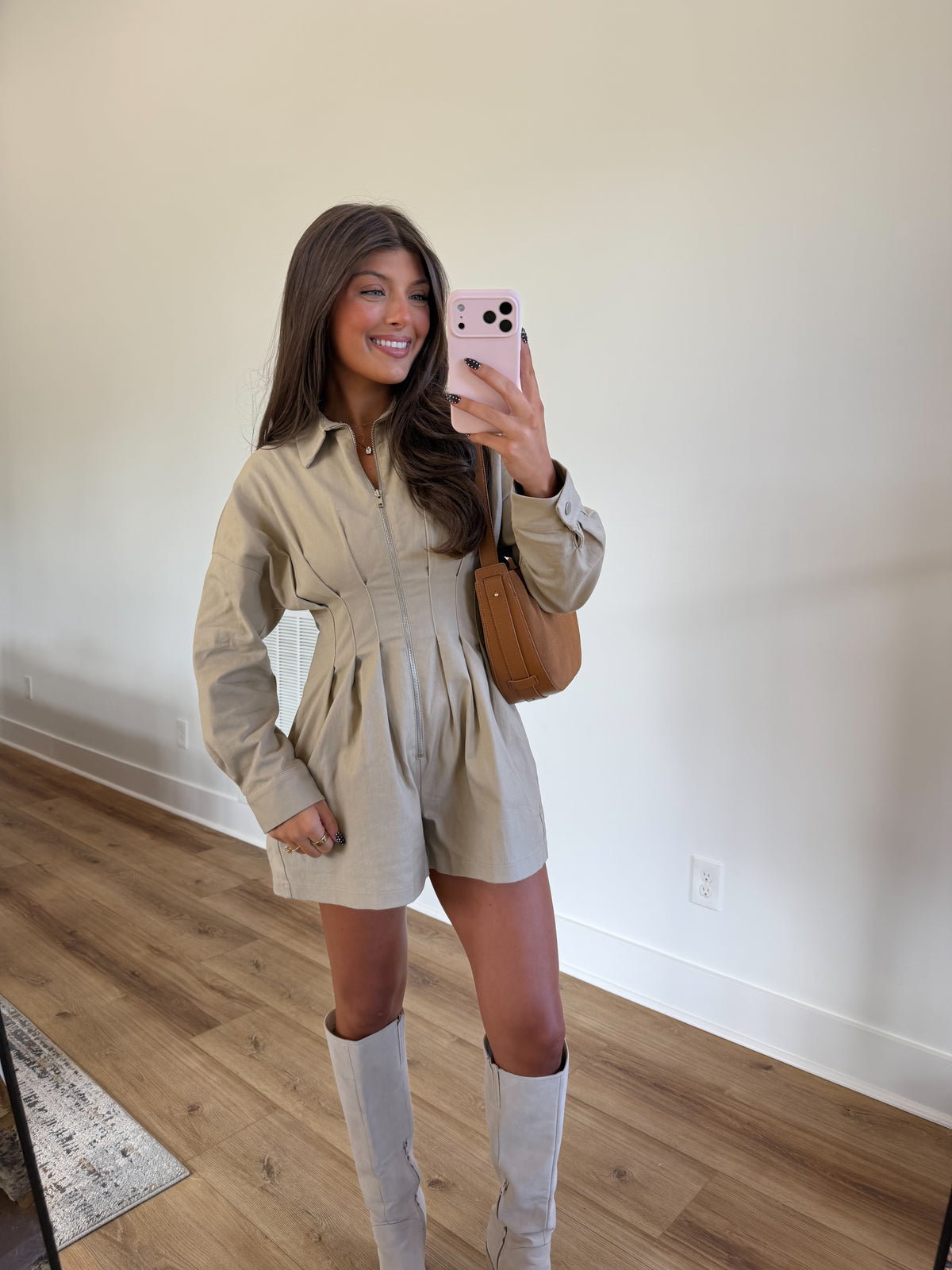 Toasted Almond Pleated Romper