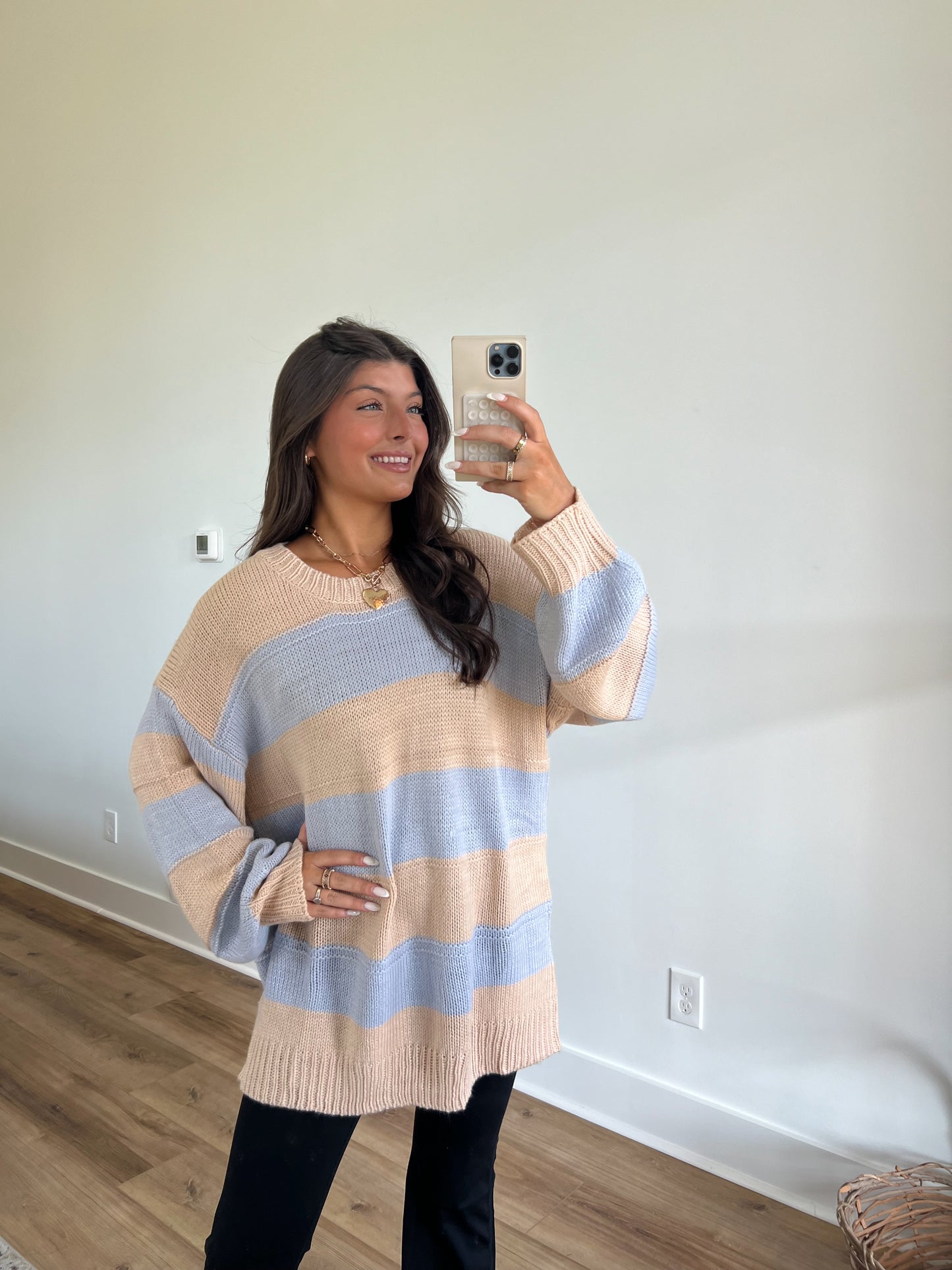 Baby Blue/Taupe Knit Sweater