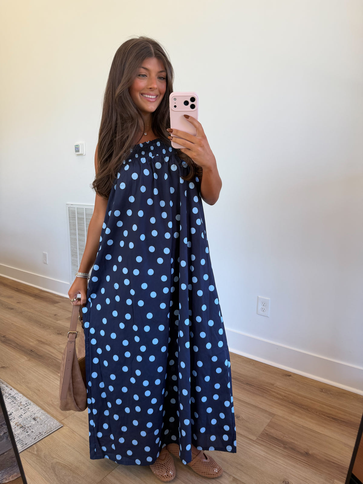Navy Polka Dot Maxi Dress