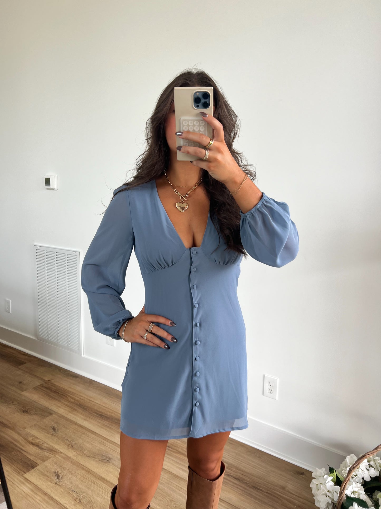 Powder Blue Button Dress