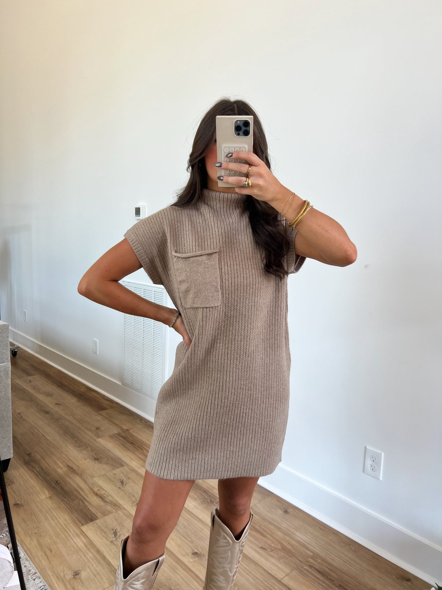 Mocha Mock Neck Sweater Dress (Restock)