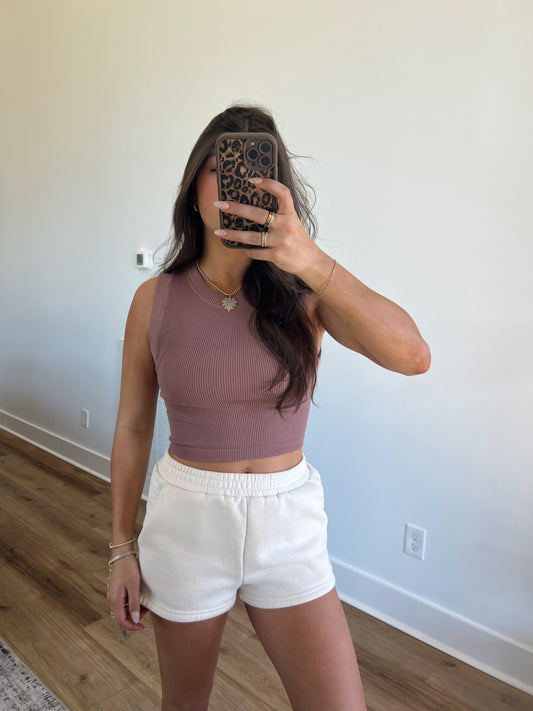 Mauve Ribbed Sleeveless Tank